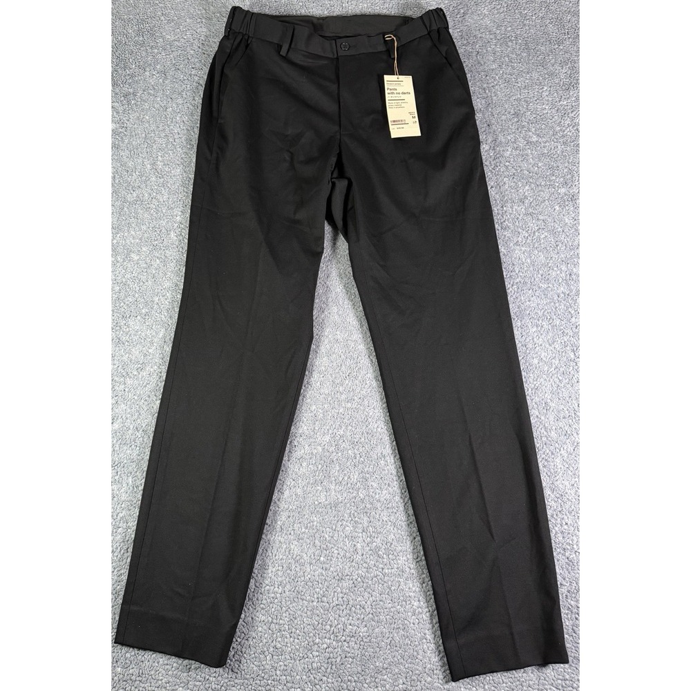 NWT MUJI Mens Stretch Jersey Pants Medium Black No Darts Straight Leg Trousers